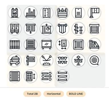 28 64x64 Bold Line Vector Icons optimized for Horizontal Editable display Stock Illustration