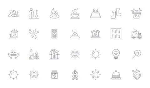 28 64x64 Thin Line Vector Icons for Warmth with PIXEL Perfect precision Stock Illustration