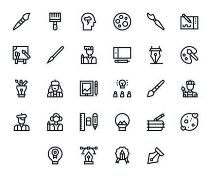 28 64x64 Vector Icons for Creative in Pixel Optimized Bold Line Format Stock Illustration