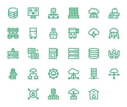28 64x64 Vector Icons for Data Center with Pixel Aligned Bold Line clarity Stock Illustration