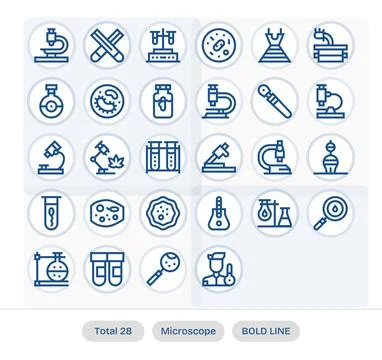 28 64x64 Vector Icons for Microscope in Detail Enhanced Bold Line Format Stock Illustration