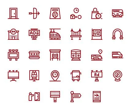 28 64x64 Vector Icons for Transit with Display Perfect Bold Line clarity Stock Illustration