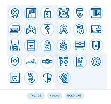 28 Bold Line Detail Enhanced Retina Ready Vector Icons from Secure Suite Stock Illustration