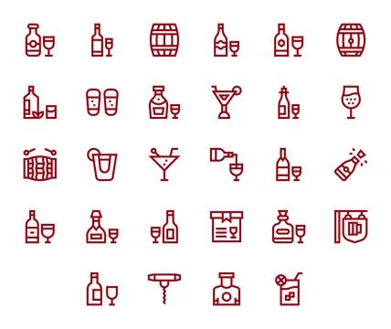 28 Bold Line Display Perfect Vector Icons tailored for Liquor High Resoluti.. Stock Illustration