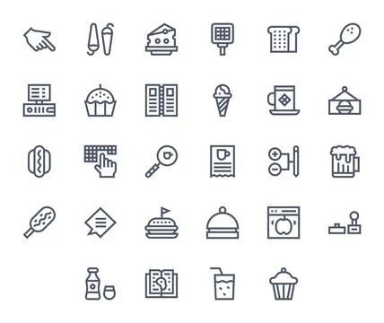 28 Bold Line Display Perfect Vectors for Menu Theme Stock Illustration
