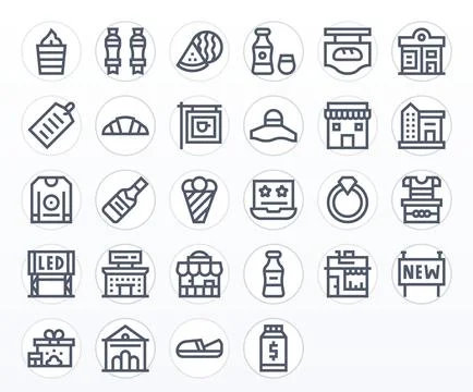 28 Bold Line Display Perfect Designs for Shop 256x256 Vector Icons Stock Illustration