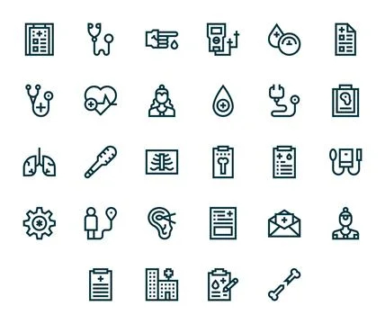 28 Bold Line Editable Designs for Diagnosis High Resolution Vector Icons Stock Illustration