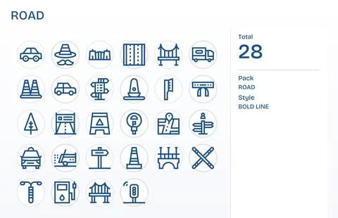 28 Bold Line Editable Designs for Road High Resolution Vector Icons Stock Illustration