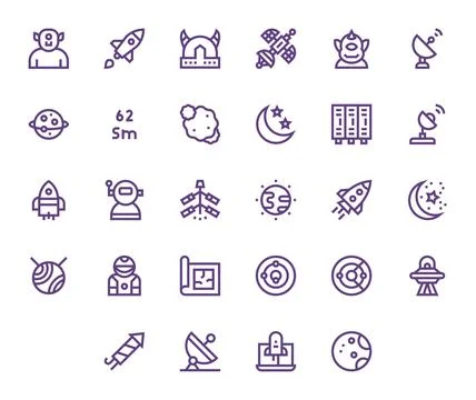 28 Bold Line Editable Vector Icons tailored for Space 64x64 interface Stock Illustration