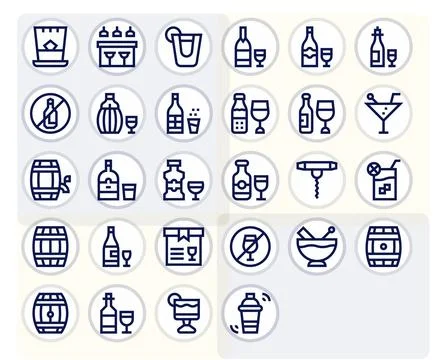 28 Bold Line Editable Vectors for Liquor Theme 库存插图