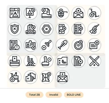 28 Bold Line Grid Fitted Vector Icons tailored for Invalid High Resolution .. Stock Illustration