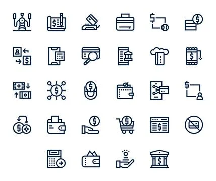 28 Bold Line Pixel Aligned Vector Icons for Credit Graphics Stock Illustration