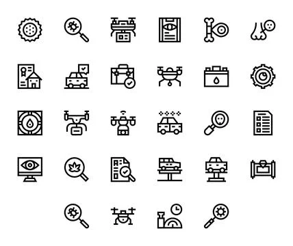 28 Bold Line Pixel Aligned Designs for Inspection High Resolution Vector Icon Illustrazione stock