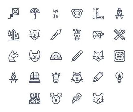 28 Bold Line Pixel Aligned Vectors for Drawing Theme Stock Illustration