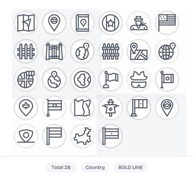 28 Bold Line Pixel Aligned Designs for Country 128x128 Vector Icons Stock Illustration