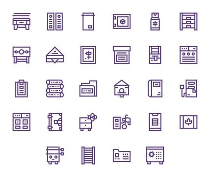 28 Bold Line Pixel Optimized Designs for File Cabinet Retina Ready Vector Ico Stock Illustration