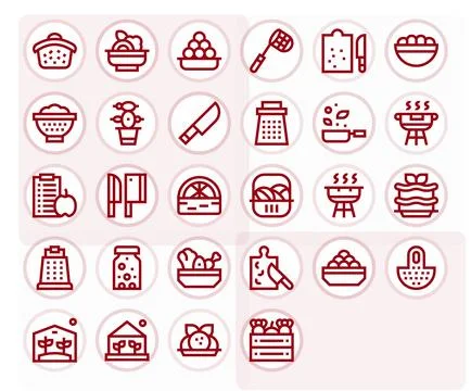 28 Bold Line Pixel Optimized Designs for Vegetables 256x256 Vector Icons Stock Illustration