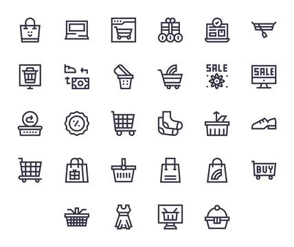 28 Bold Line Pixel Optimized Vectors for Online Shopping Theme Illustration