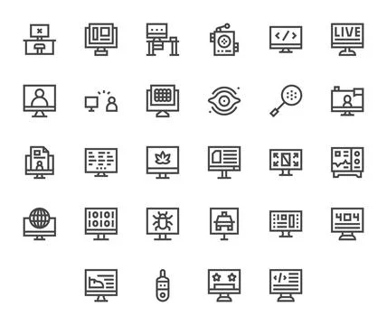 28 Bold Line Pixel Optimized Designs for Monitor 256x256 Vector Icons Illustrazione stock