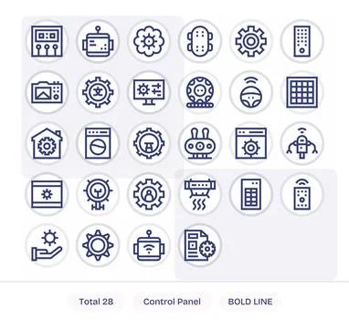 28 Bold Line Pixel Optimized Vector Icons tailored for Control Panel 128x12.. Stock Illustration