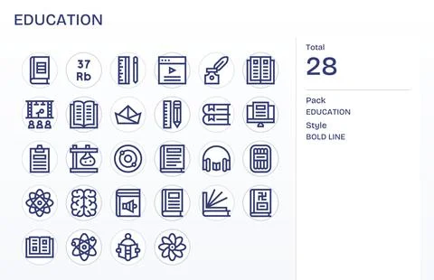 28 Bold Line Pixel Optimized Designs for Education High Resolution Vector Ico Illustrazione stock