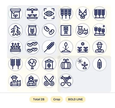28 Bold Line Pixel Optimized Vector Icons tailored for Crop 128x128 interface Stock Illustration