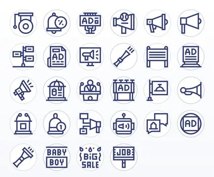28 Bold Line PIXEL Perfect Designs for Announcement Retina Ready Vector Icons Stock Illustration