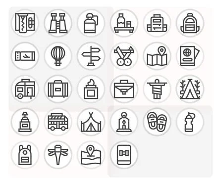 28 Bold Line Vector Icons designed for Travel in 128x128 Pixel Aligned format Stock Illustration