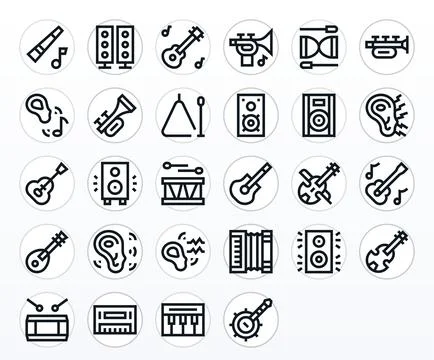 28 Bold Line Vector Icons for Acoustic in crisp 64x64 Display Perfect resol.. Stock Illustration