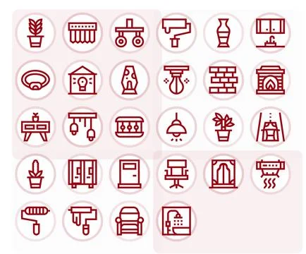 28 Bold Line Vector Icons from Interior in 256x256 Editable Quality Stock Illustration