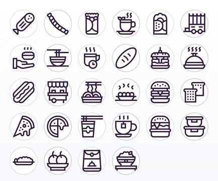 28 Bold Line Vector Icons designed for Lunch in 256x256 Pixel Optimized forma Stock Illustration