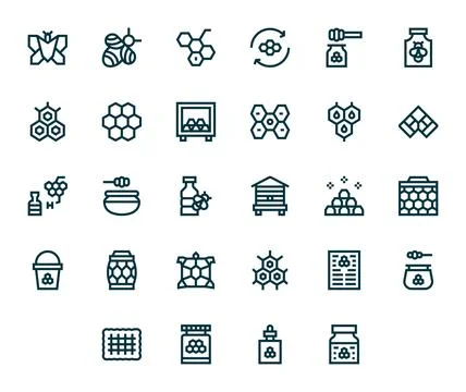 28 Bold Line Vector Icons for Honeycomb in crisp 64x64 Pixel Optimized reso.. Illustrazione stock