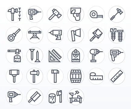 28 Bold Line Vector Icons designed for Woodworking in 128x128 Pixel Aligned.. Stock Illustration