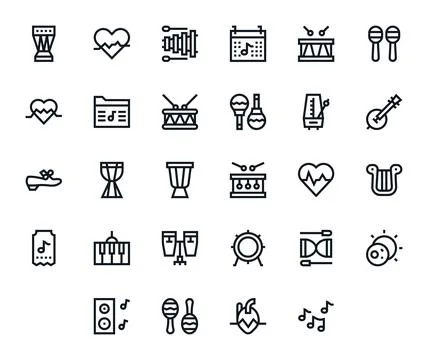 28 Bold Line Vector Icons for Rhythm in crisp 128x128 Grid Fitted resolution Stock Illustration