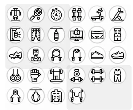 28 Bold Line Vector Icons from Workout in 64x64 Grid Fitted Quality Stock Illustration