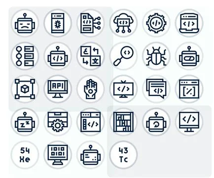 28 Bold Line Vector Icons for Programming in crisp 64x64 Grid Fitted resoluti Stock Illustration