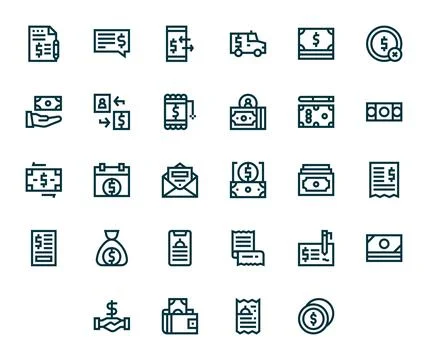 28 Bold Line Vector Icons from Bill in 64x64 Pixel Aligned Quality Stock Illustration