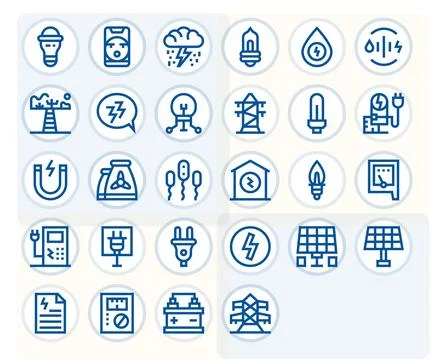 28 Bold Line Vector Icons from Electricity in 256x256 Grid Fitted Quality Stock Illustration