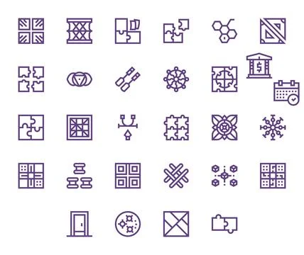 28 Bold Line Vector Icons from Interlocking in 256x256 Editable Quality Stock Illustration