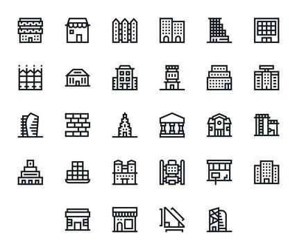 28 Bold Line Vector Icons designed for Facade in 64x64 Grid Fitted format Stock Illustration