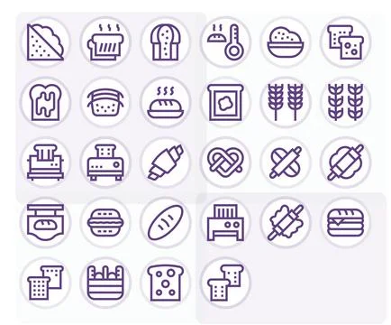 28 Bold Line Vector Icons designed for Bread in 256x256 Detail Enhanced forma イラスト素材