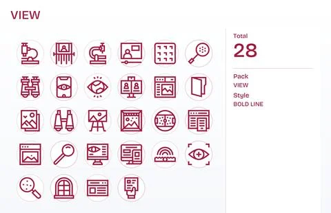 28 Bold Line Vector Icons from View in 256x256 Grid Fitted Quality Stock Illustration