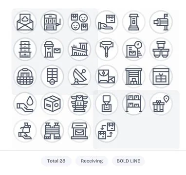 28 Bold Line Vector Icons for Receiving in crisp 128x128 Display Perfect re.. Stock Illustration
