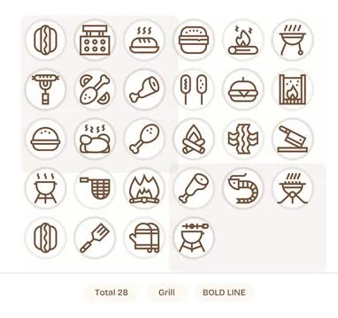 28 Bold Line Vector Icons designed for Grill in High Resolution Editable form Stock Illustration