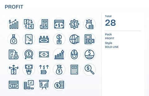 28 Bold Line Vector Icons designed for Profit in 128x128 PIXEL Perfect format Stock Illustration
