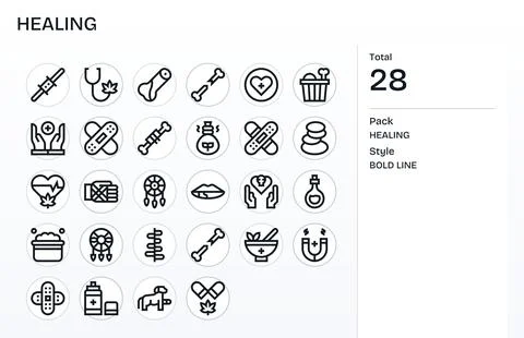 28 Bold Line Vector Icons designed for Healing in 256x256 PIXEL Perfect forma 스톡 일러스트