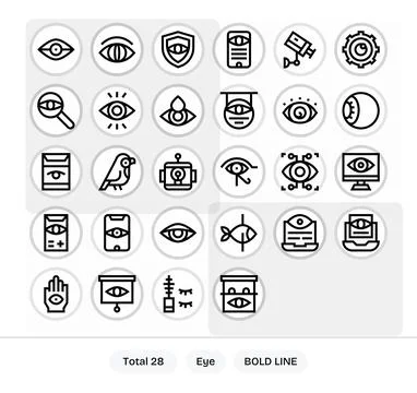 28 Bold Line Vector Icons for Eye in crisp High Resolution Grid Fitted reso.. Stock Illustration