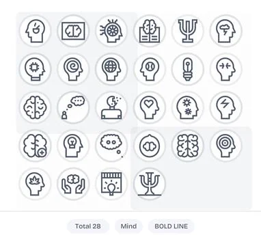 28 Bold Line Vector Icons for Mind in crisp Retina Ready Pixel Optimized re.. Ilustração Stock