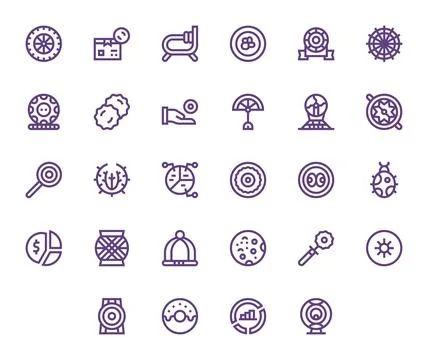 28 Circular Pixel Aligned Vector Icons in 256x256 Bold Line Aesthetic Stock Illustration