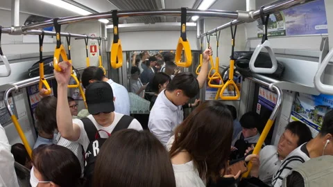28 Crowded Train At Rush Hour On Subway Tokyo Japan Видео 344741203